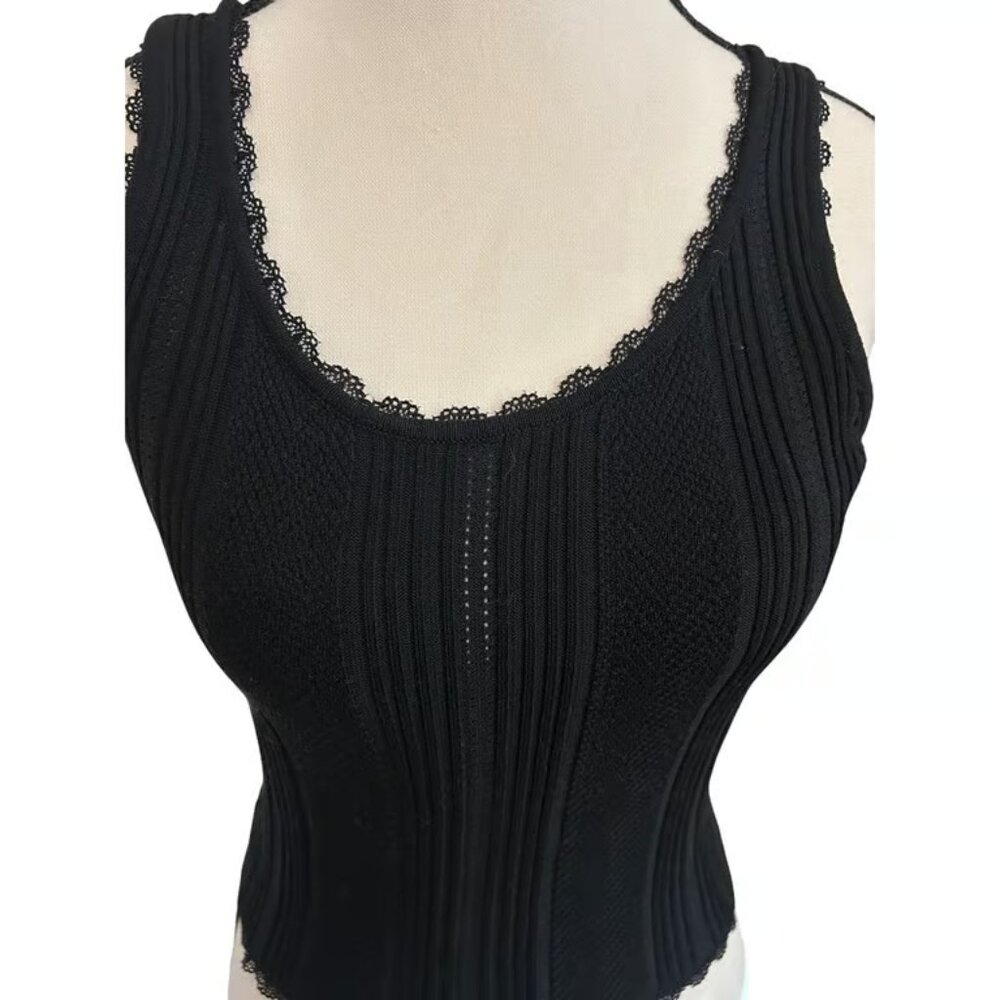 Altar'd State Intimates Black Lace Trim Ribbed Knit Tank Top Sleeveless - Picture 4 of 4